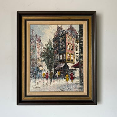 1960's Heyer Impressionist Winter Cityscape Paris Street Scene Oil Painting on Canvas 