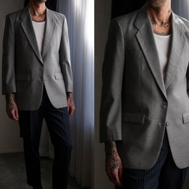 Vintage 80s Christian Dior Monsieur Gray Crosshatch Two Button Blazer | 100% Wool | Size 42 | 1980s DIOR Designer Mens Tailored Sport Jacket 