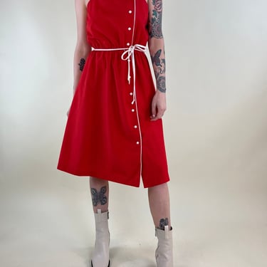 80s Red Mod A Line Dress / Pin Up / Small 
