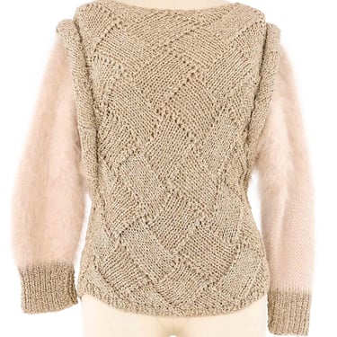 1980s Handknit Angora Sleeve Sweater