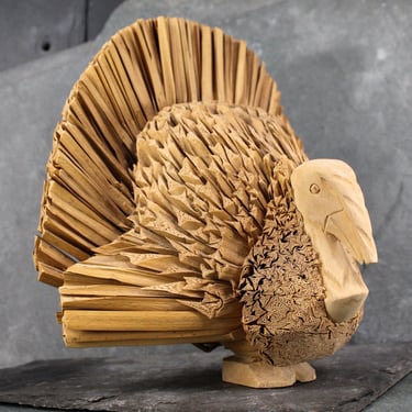 Wood and Rattan Turkey Decoration - Thanksgiving Decor - Turkey Centerpiece - Vintage Wooden Turkey 