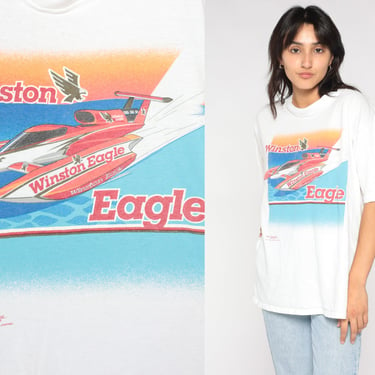 Winston Eagle Shirt 90s Hydroplane T-Shirt Racing RC Boat Hydro Nautical Graphic Tee Retro Cigarette White Vintage 1990s Mens Large L 