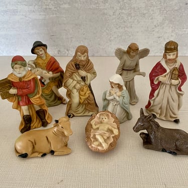 Set 9 Vintage Bisque Nativity Figures Creche 