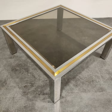 Vintage chrome and brass coffee table, 1970s - hollywood regency coffee table - romeo rega coffee table - willy rizzo coffee table 