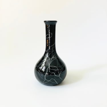 Mid Century Black Squiggle Pottery Vase 