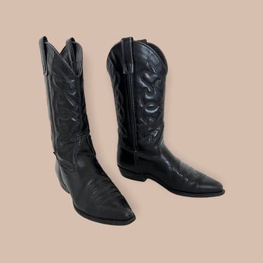 Vintage Women's CAPEZIO Black Cowboy Boots ~ size 7 M ~ Pointed X-Toe ~ Western / Rockabilly ~ 
