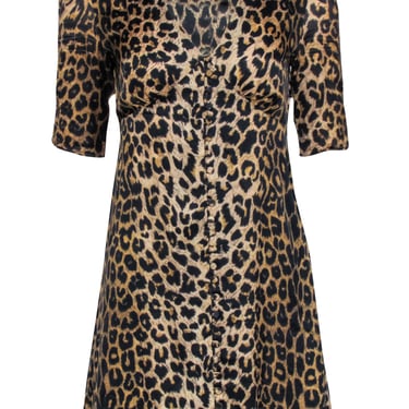 All Saints - Briwn &amp; Black Leopard Print Short Sleeve Mini Dress Sz S