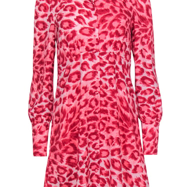 Kate Spade - Pink & Red Fit & Flare Dress Cheetah Print w/ Buttons Sz 6