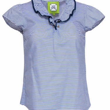 Elizabeth McKay - White & Blue Pinstripe Short Sleeve Cotton Blouse Sz 2
