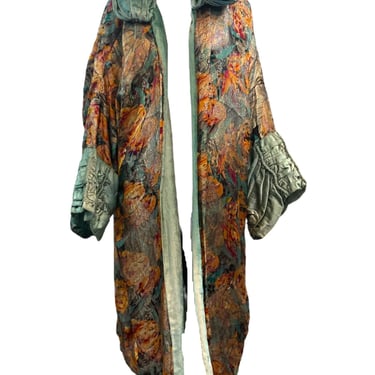20s Pale Green Velvet and Floral Lame Opera Coat
