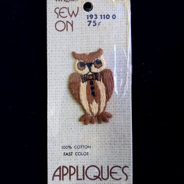 Deadstock Vintage 70s 80s Owl Embroidered Small Appliqué Patch 