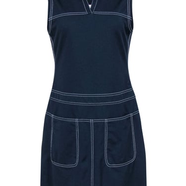 Tory Sport - Navy Woven Fitted Dress w/ White Stitching Sz L