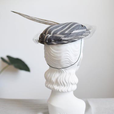 1950s Striped Hat with Long Feather 