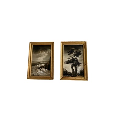 Vintage Small Tonal Landscape Paintings, A Pair 