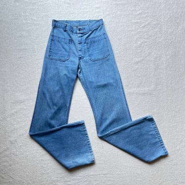 Vintage 80s US Military Naval Men's Women's Blue Flare Leg Utility Denim Jeans 29