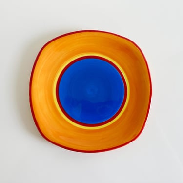 Dansk Caribe Dinnerware: Aruba Orange, Bahama Blue Square Salad Plates Vintage 1990s 