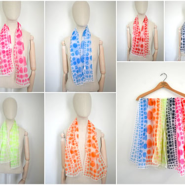 1960s Polka Dot Chiffon Scarf, 5 Colors to Pick From 