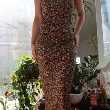 2000s Leopard Print Strapless Midi Dress