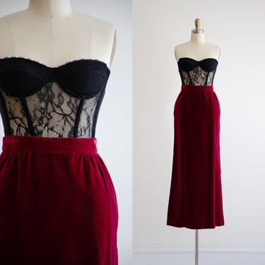 red velvet maxi skirt 70s vintage burgundy velvet floor length skirt 