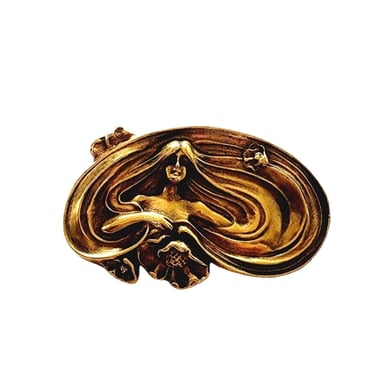 Vintage Mucha Style Brooch Pin Art Noueau Goldtone MMA 