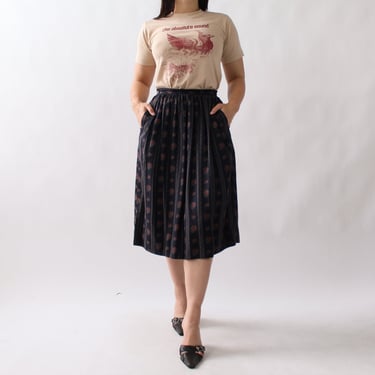 Vintage Striped Floral Midi Skirt - W25
