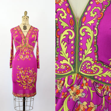 1960s 1970s EMILIO PUCCI magenta chartreuse SILK dress xs | new fall 