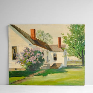 Vintage Original Painting of a White House 