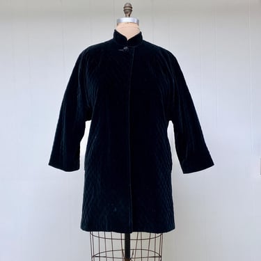 Vintage 1980s Cotton Velvet Coat, All Weather Water Repellent Outerwear, I. Magnin, Made in USA, Medium to Large, VFG 