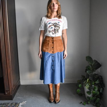 Vintage Suede & Denim A Line Skirt 