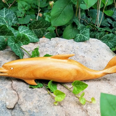Carved Wood Dolphin~Hand Carved Sea Animal Sculpture~Wooden Dolphin Animal~Vintage Carving~Animal lover gift~JewelsandMetals. 