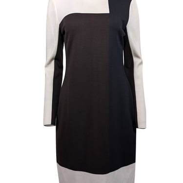 St. John - Black, Brown, & Cream Color Block Knit Long Sleeve Dress Sz 8