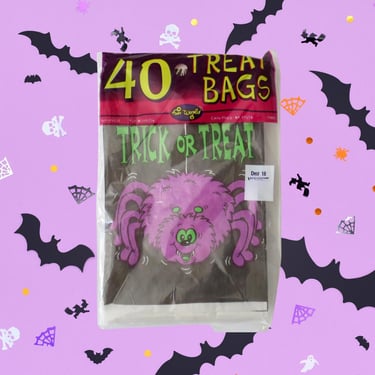 Vintage Halloween Treat Bags - Fun World Paper Trick Or Treat Sacks - Unopened Package - Purple Spider - 80s 90s Era 