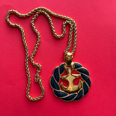 vintage anchor pendant 1970s Napier enamel nautical necklace 