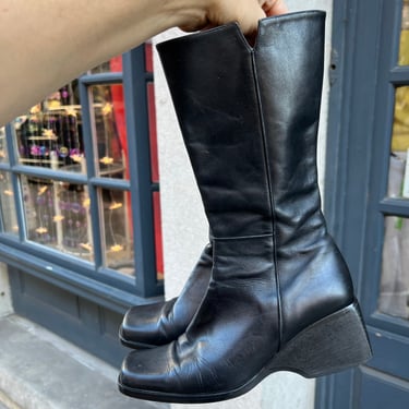 Vintage Black Leather Calf Boots