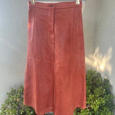 Vintage buttery leather midi skirt rust brown lined Sz Small by Santa Fe Leather Co. 
