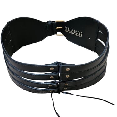 1990s Black Leather Lace-Up Harness Belt I Sz Med I W: 30