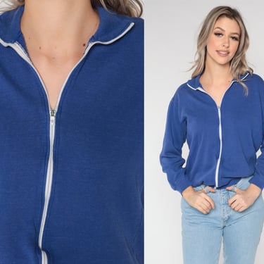 80s Zip Up Sweatshirt -- Champion Indigo Blue Track Jacket Sweatshirt Zippered Slouchy Vintage Plain Blank Streetwear Athletic Large L 