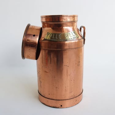 Antique Belgium Copper Plated Milk Jar Umbrella Stand Holder 1880 -1900s Country Style Authentic Can Farm Late 19th Century Milk Container 