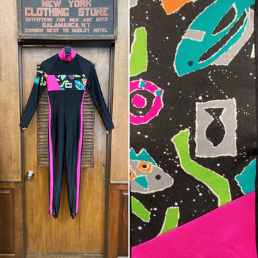 Vintage 1990’s Black & Pink Neon Colors Rave Surf Jumpsuit Outfit, 1990s, Vintage Jumpsuit, Wet Suit, New Wave, Neon, 