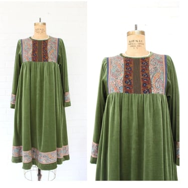 1960's S/M Luis-Mari Green Velvet Medieval Dress 