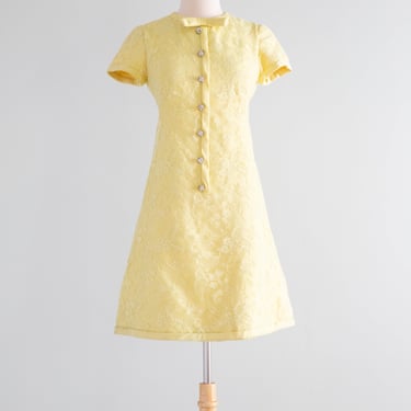 Darling 1960's Adele Simpson Yellow Silk &amp; Lace Cocktail Dress / Medium