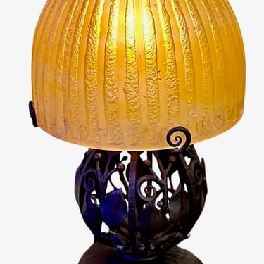 Daum Nancy Art Deco Globe Iron Table Lamp Circa 1925 signed L Katona