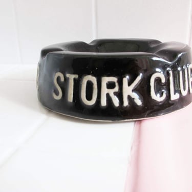 Vintage Stork Club Black Ceramic Ash Tray - 1950s Stork Club Manhattan NYC Small Round Bar Ash Tray - Fathers Day 
