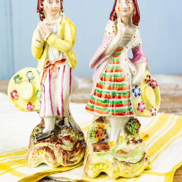 Antique Staffordshire Pastoral Couple Figurine Pair