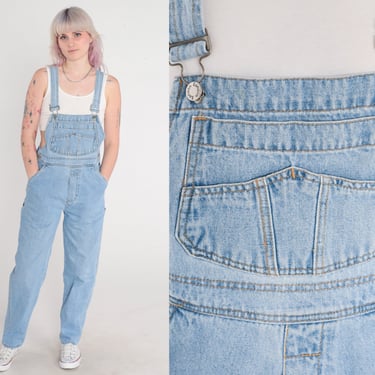 90s Denim Overalls London London Blue Jean Overall Pants Suspender Bib Pants Tapered Straight Leg Jeans Hipster Retro Vintage 1990s Small S 