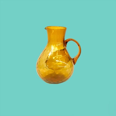 Vintage Pitcher Retro 1960s Mid Century Modern + Amber + Textured Glass + Ice Compartment + Servingware + MCM + Home and Kitchen Decor 