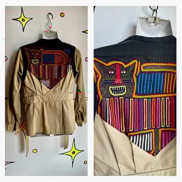 Vintage | Rainbow Abstract Art Embroidered Cat Jacket | S 