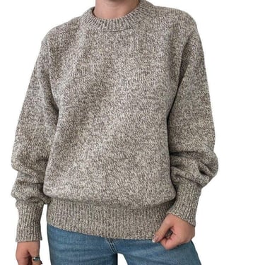 Vintage 1990s Eddie Bauer Mens Tan Marled Heathered Wool Blend Chunky Sweater M 