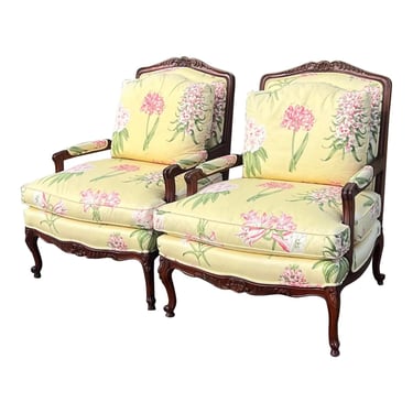 Late 20th Century Ej Victor Carved French Bergere Chairs - a Pair 