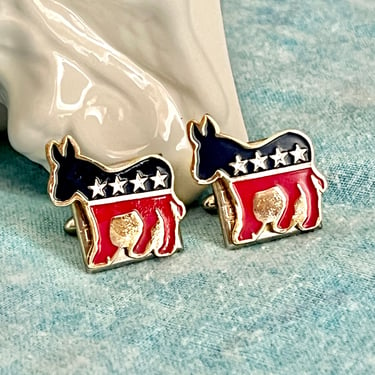 Reworked Refashioned Cuff Links, Cufflinks, Dem Democrat Symbol, Gold Tone, Upcycled OOAK Vintage 